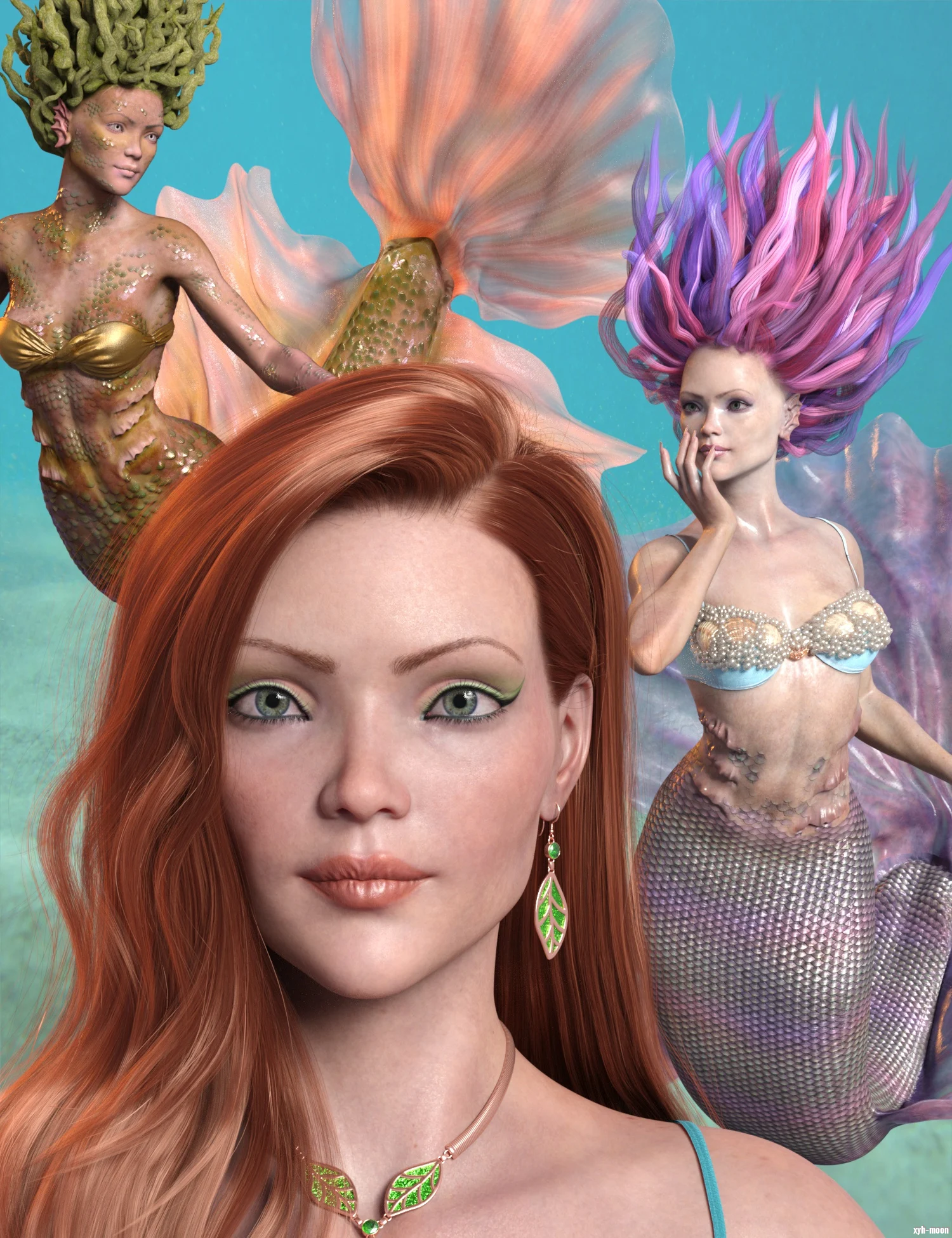 Marina Mermaid Triplet for Genesis 8.1 Female and Coral 8.1 Tail.jpg